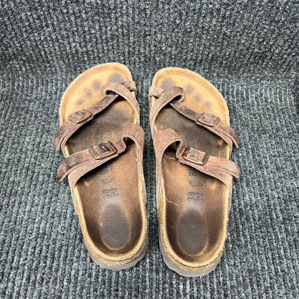 Birkenstock Mayari Sandals Womens Size 38 Brown Leather Strappy Cork Soles - Picture 8 of 9
